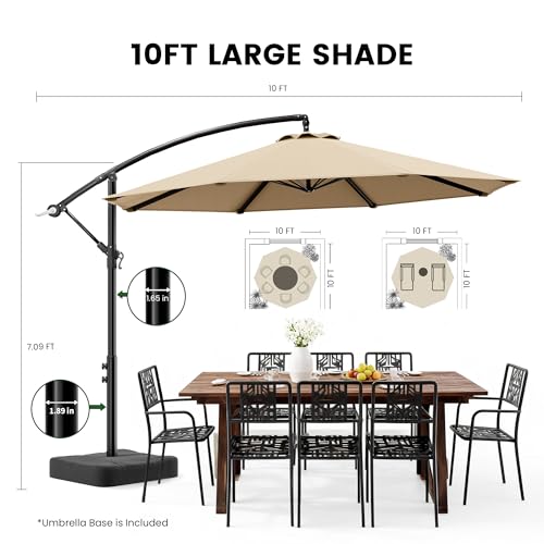10FT Cantilever Offset Patio Umbrella with Base and Umbrella Cover (Wheat / 10FT w/ BASE)