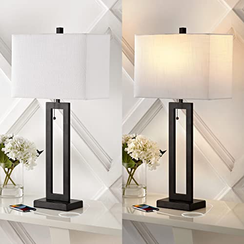 Sabrina 28.5" Metal USB Industrial Lamp (Black)
