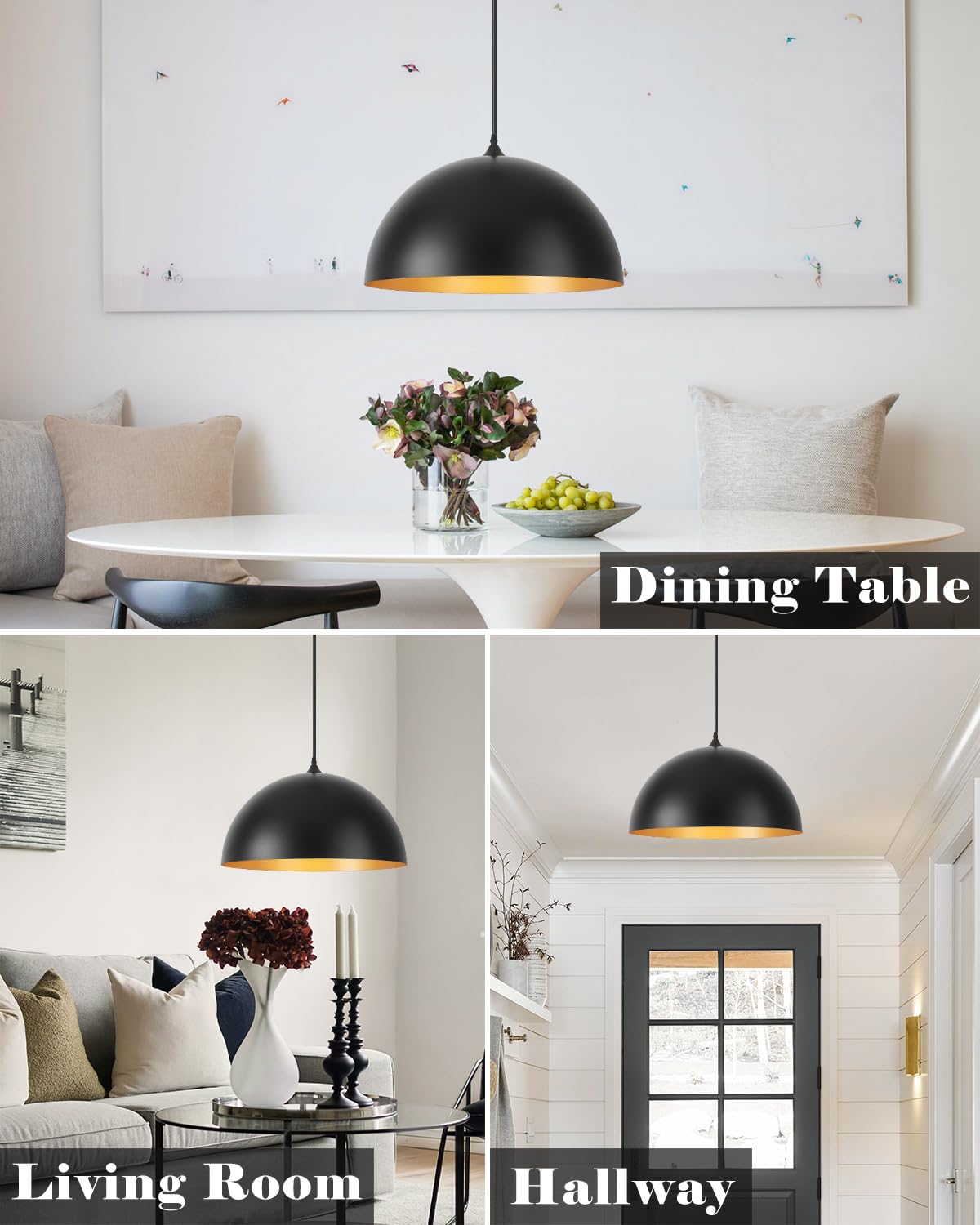 Black Pendant Lights Kitchen Island (Black+Gold / 16"x2)