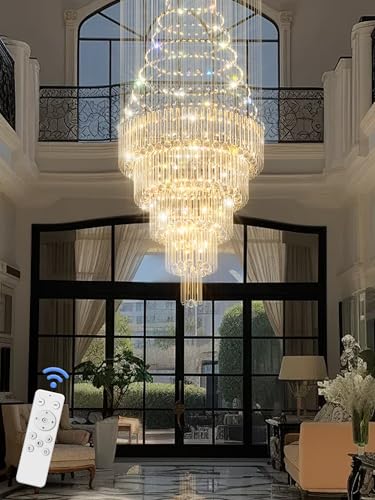 40''X90 Large Crystal Chandelier for High Ceiling Modern Crystal Raindrop Chandeliers Lighting Round Ceiling Light Entryway Staircase Foyer Villa LED Dimmable 2700 (Silver / D40"X H90")