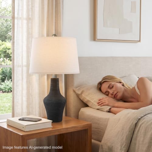 23" Farmhouse Ceramic Table Lamp Modern Bedside Lamps Matte Black (23.25" Single - Matte Black)