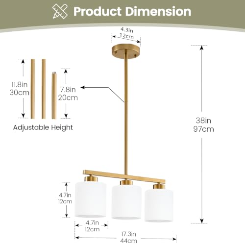 3 Light Brushed Gold Kitchen Island Lighting (Gold & Milky White Glass / 3 Light)