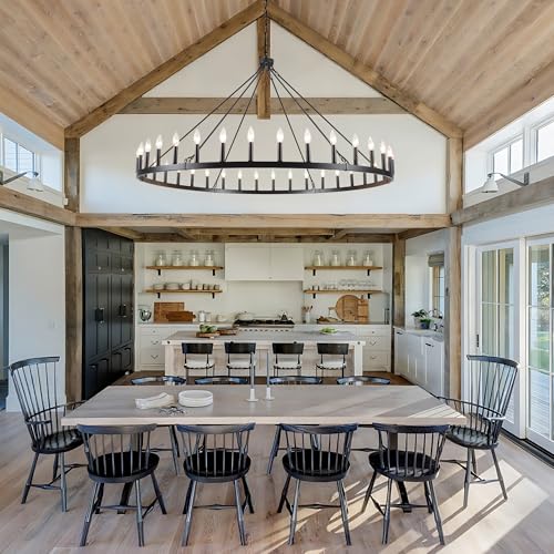 Black Extra Large Wagon Wheel Chandelier (Black-36 lights)