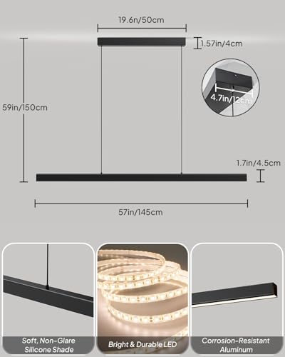 57in Linear Pendant Light Kitchen Island (Black-Liner / 57in)