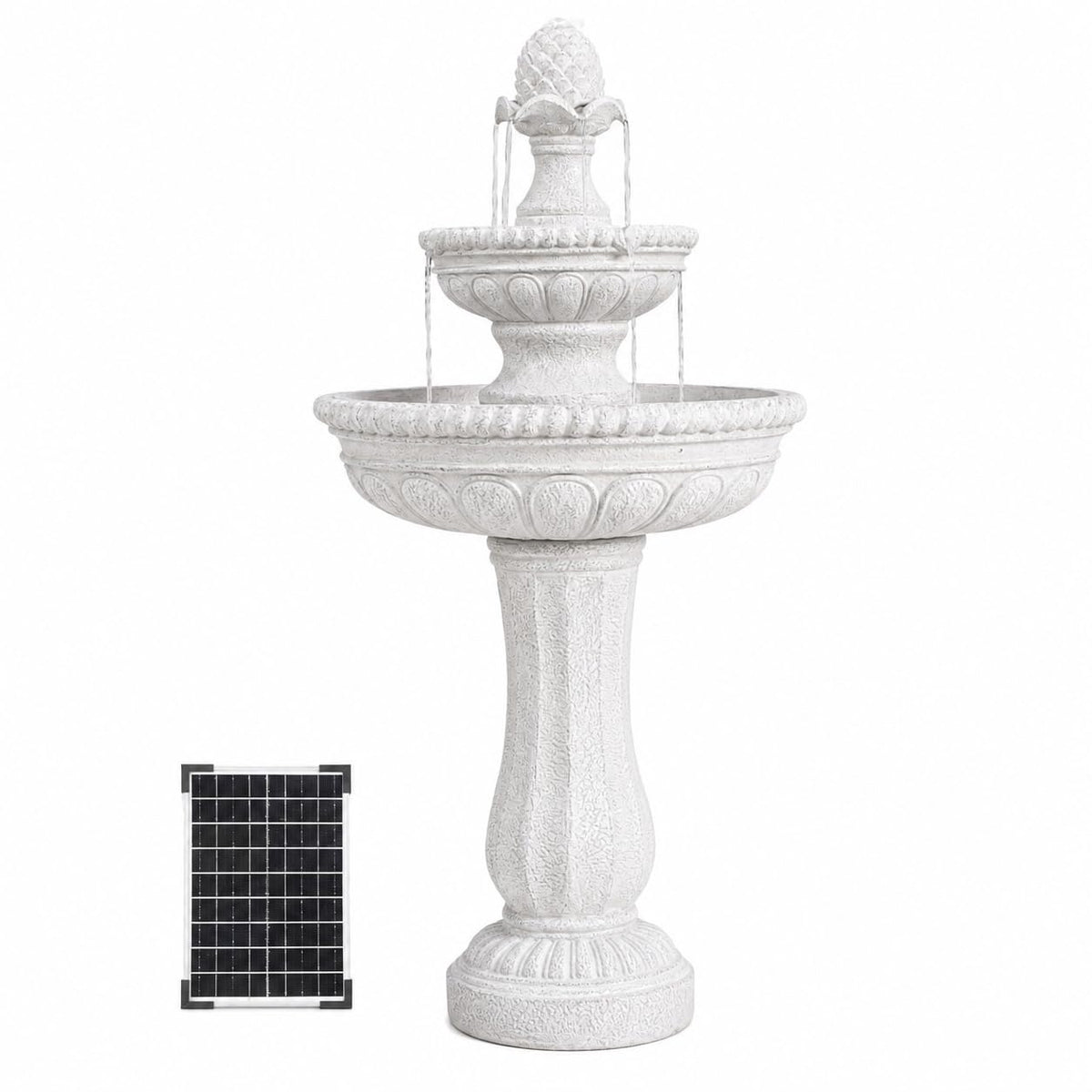 39" 2 Tier Outdoor Freestanding Solar Water Fountain (White / 39" Height)