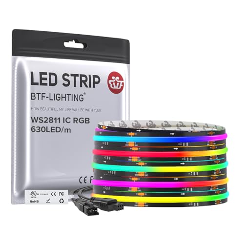 16.4FT WS2811 Smart IC RGB DC12V FCOB COB LED Strip Light (Black PCB / 16.4FT)