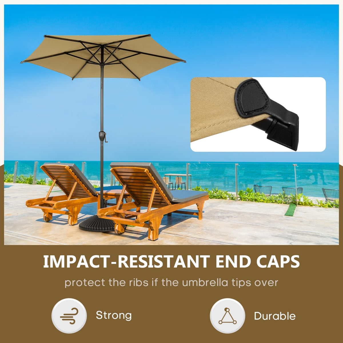 7.5FT Lyon Outdoor Patio Umbrella Outdoor Table Umbrella with Push Button Tilt and Crank Market Umbrella 6 Sturdy Ribs UV Protection Waterproof for Garden Deck Backyard Pool Tan (7.5 FT(6 Ribs) / Tan)