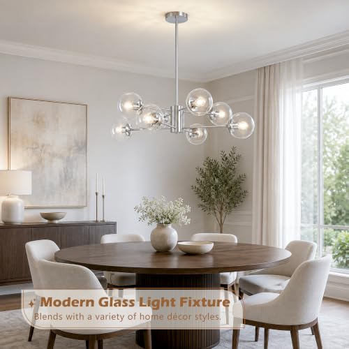 8-Light Mid-Century Modern Nickel Sputnik Chandeliers Dining Room (Clear, Nickel, L)