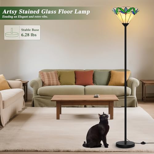 Stained Glass Floor Lamp with Tree Leaf Pattern