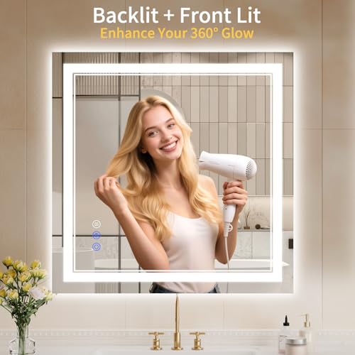 30"x30" LED Bathroom Mirror with Lights (30"L x 30"W)