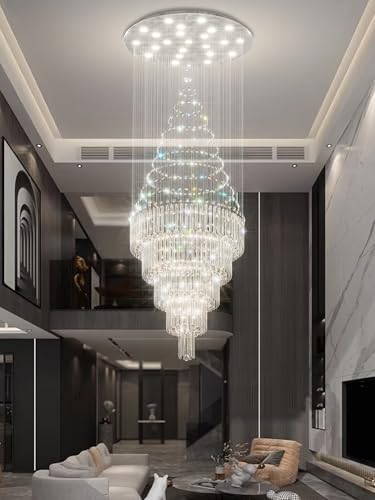 D40''X H120'' Modern LED Crystal Chandelier for High Ceiling Dimmable Large Crystal Raindrop Chandeliers Chandeliers for Entryway Staircaes Foyer Hallway Tall Living Room (Silver / D40"X H120")