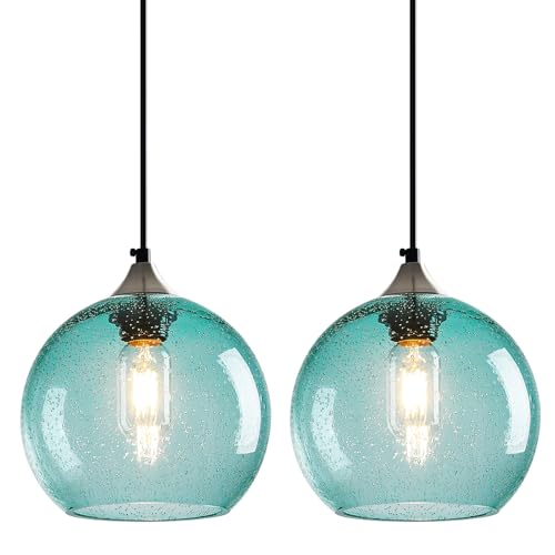 Aqua Pendant Lights Kitchen Island 2 Pack (Light Blue / M - 7.87 in)