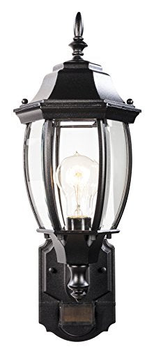 HZ-4192-BK Six-Sided Die-Cast Aluminum Lantern, Black with Beveled Glass
