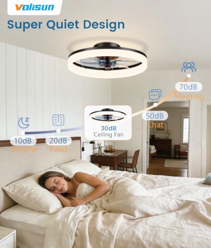 Low Profile Ceiling Fans with Lights and Remote (Black / 16 INCH)
