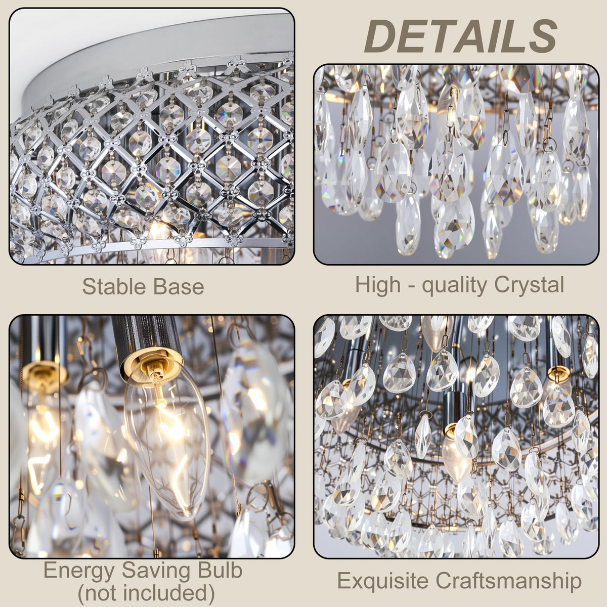19.5'' Chrome Chandelier with Crystal Raindrop Prism (19.6"Wx11.3"H / Chrome)