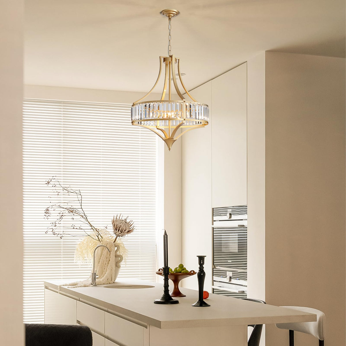 21.6" Gold Crystal Chandeliers Modern Vintage Chandelier with Round Metal Shade Art Deco 6 (21.6”-Brushed Gold)