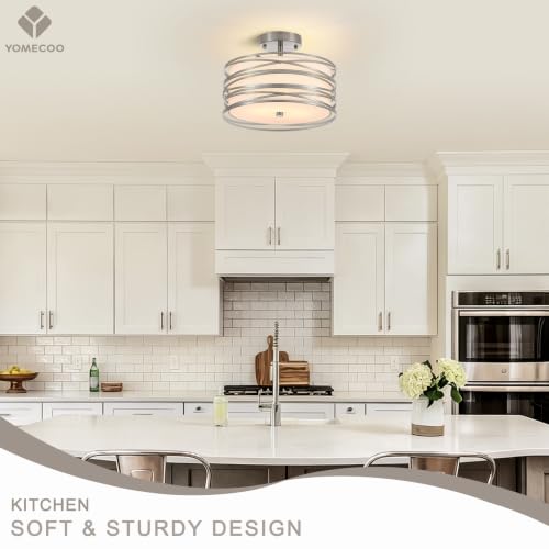 Modern Linen Semi Flush Mount Ceiling Light Fixture