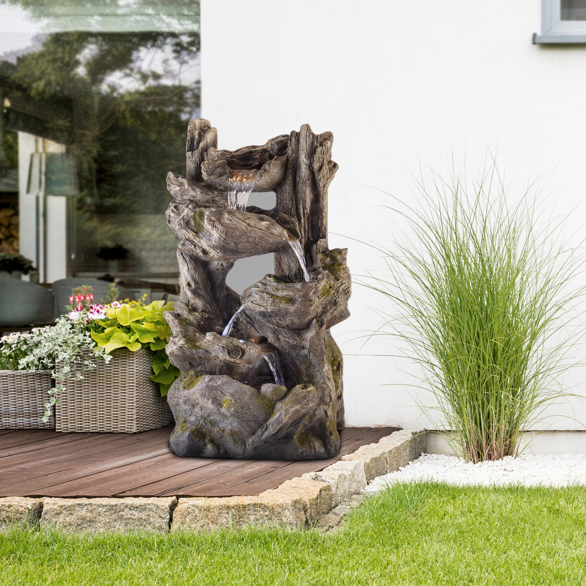 WIN794 Outdoor 5 Tier Rainforest Waterfall Fountain with LED Lights (39" H - 4-Tier Fountain w/ LED's)