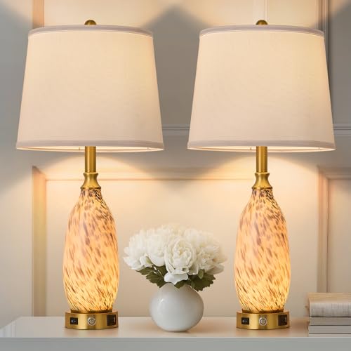 26" Modern Art Glass Table & Bedside Lamp (Dense blue and white / Large)