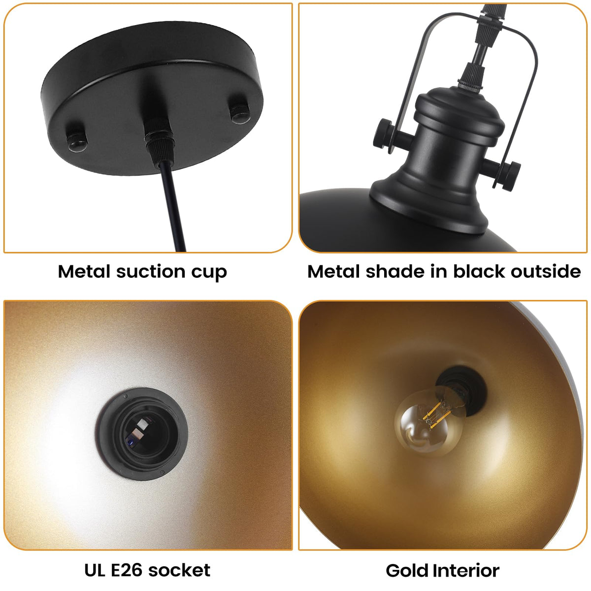 Black Pendant Lights Kitchen Island 2 Pack (Black+Gold / 11.8in-2 Packs)