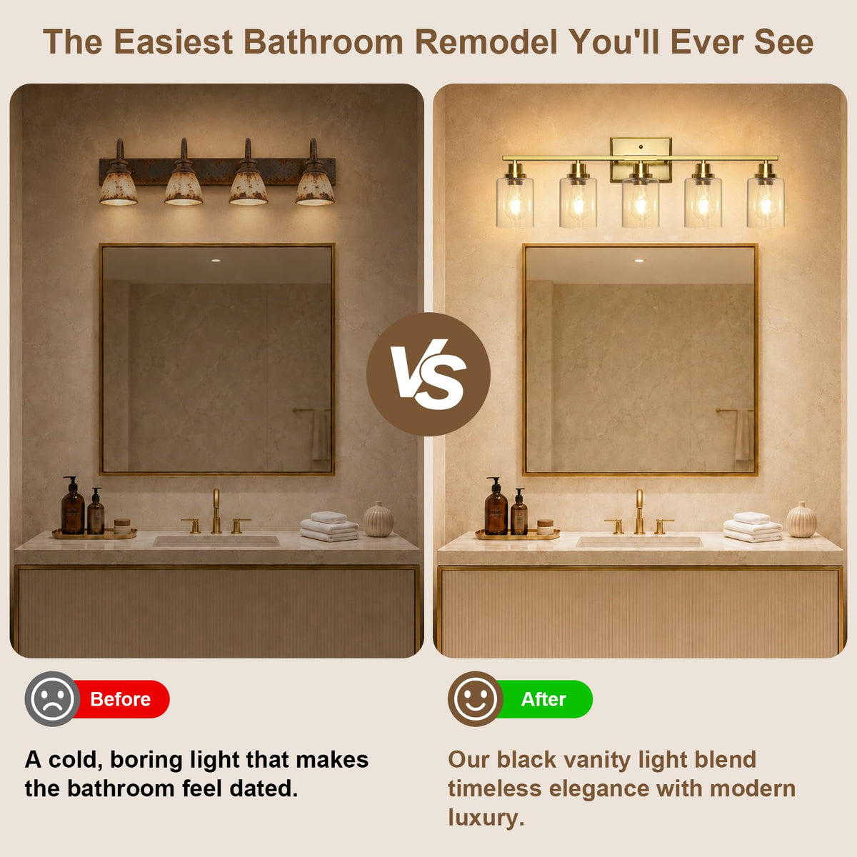 Modern Bathroom Light Fixtures Over Mirror (Gold / 5 Light)