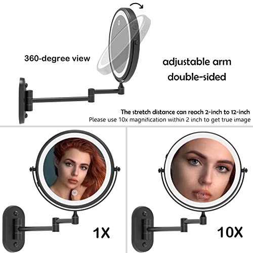 Wall Mounted Makeup Mirror with 3 Lights (Round Black)