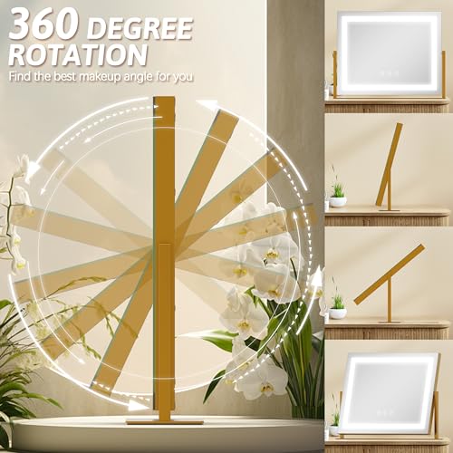 Vanity Mirror with Lights 22"x18" (Gold / 22"L x 18"W)