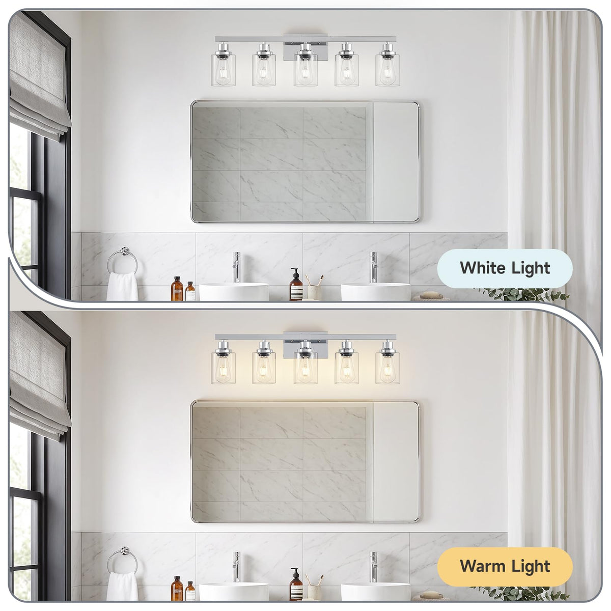 DIKADIA 5 Light Chrome Bathroom Vanity Light Over Mirror 30" Bathroom Light (Chrome / 5-light)