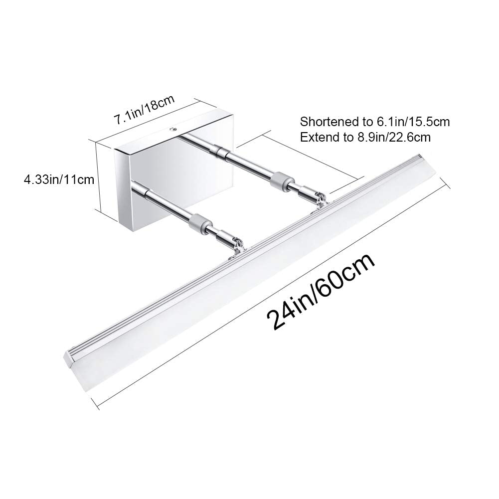 24 inch Modern LED Vanity Lights Adjustable Bathroom Vanity Light Fixtures Chrome Bathroom Light Fixture Over Mirror 5500K (Chrome / 23.6 in)