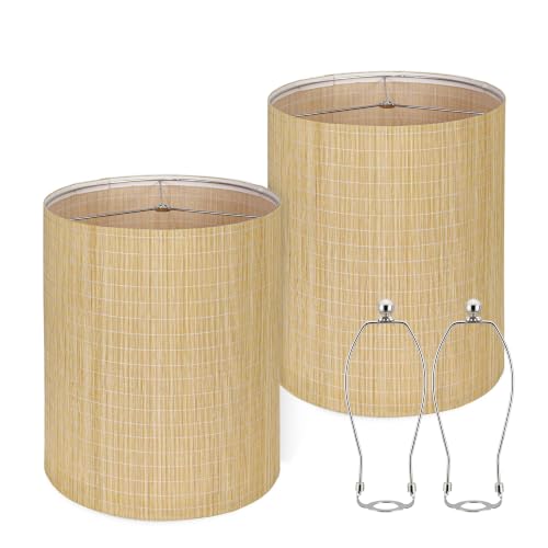 Bamboo Lamp Shades 2 Pack (Natural Bamboo - Large Tall Drum)