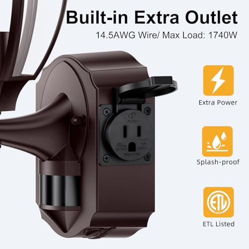 Porch Lights with Outlet (Bronze / 1 Pack)