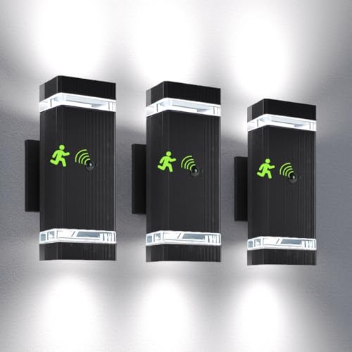 Motion Sensor Dusk to Dawn Outdoor Wall Lights (3 Pack / 1 Layer)