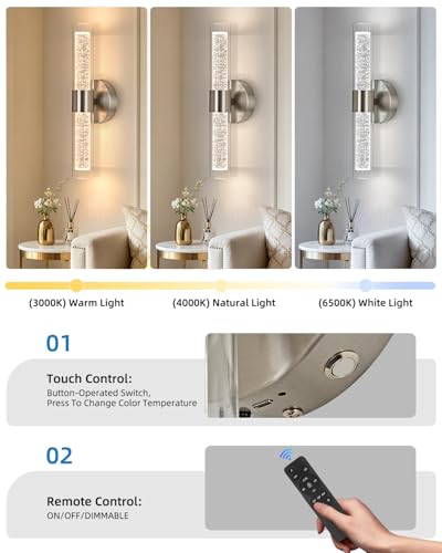 Battery Operated Crysta Wall Sconces (Brushed Nickel / 1Pack)