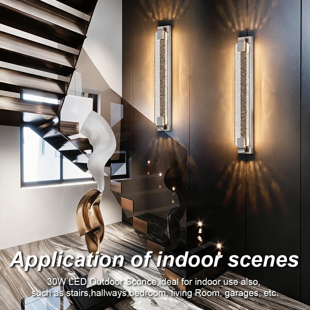 Aipsun 31.5" Nickel Outdoor Wall Sconce Modern LED Crystal Exterior Light (Nickel / 31.5 inch)