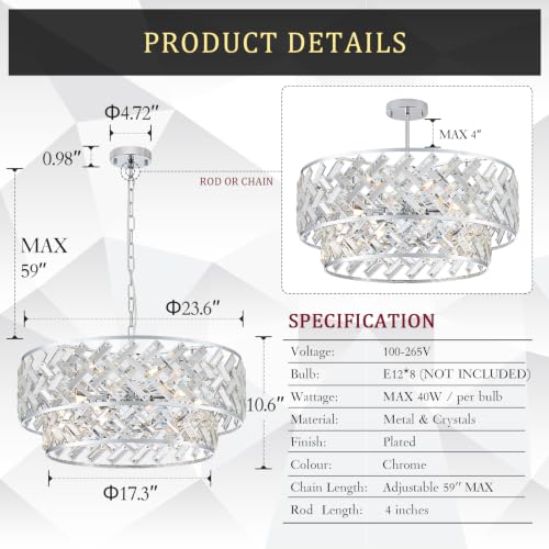 24" Chrome Crystal Chandelier (Big Drum Chrome)