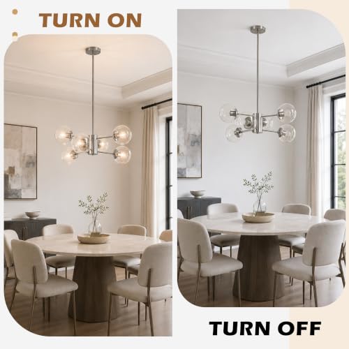 6-Light Mid-Century Modern Nickel Sputnik Chandeliers Dining Room (Clear, Nickel, M)