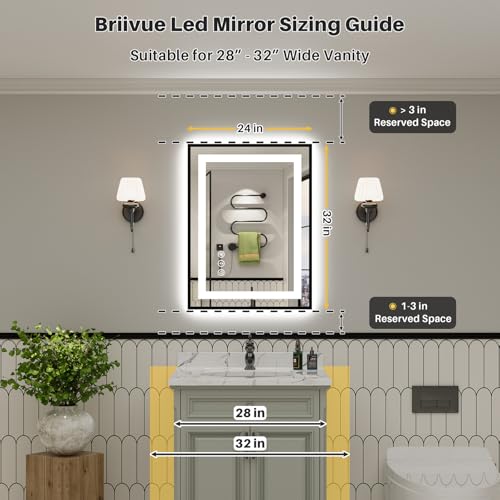 24x32 Inch LED Bathroom Mirror with Black Frame (Backlit+front Lit With Black Frame / 24"L x 32"W)