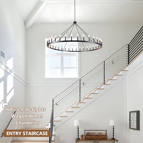 Black Extra Large Wagon Wheel Chandelier (Black-36 lights)
