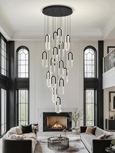 H138 Large Chandeliers for High Ceilings Crystal Ring Chandelier 16 (Black / 16 Rings (New))