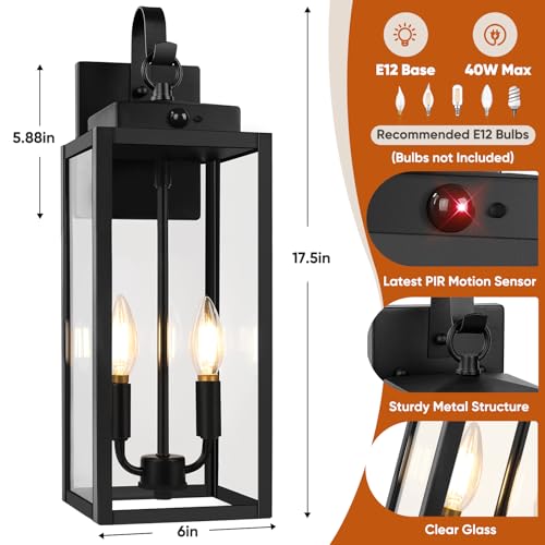 2 Pack 17.5" Upgraded Motion Sensor Outdoor Wall Lights (Matte Black / 17.5")
