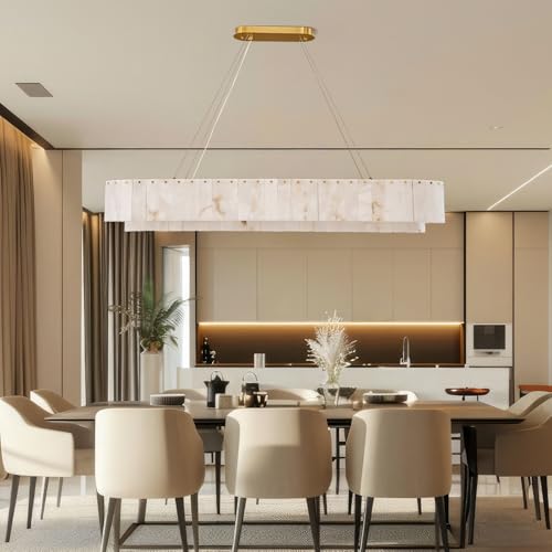 Alabaster Rectangular Chandelier (4-Gold-54in / 54 in)