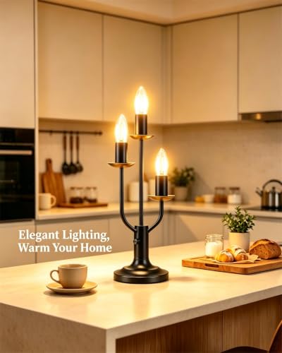 Vintage Candelabra Table Lamp Dimmable Black Lamp E12 Bulbs Included (19-Black-Candelabra-3U)