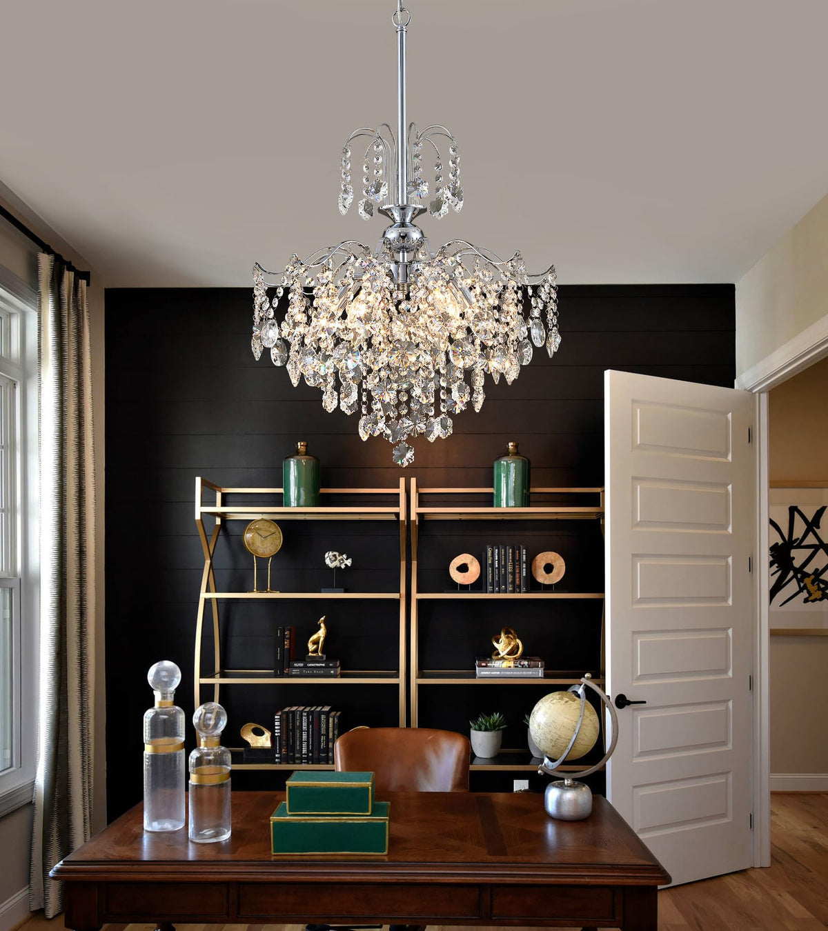 Modern Crystal Chandelier Chrome Pendant Light 6 Lights for Dining Room Kitchen Island Entryway Bathroom Hallway UL Listed (Chrome-6Light)