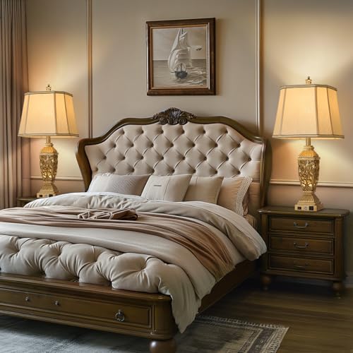 27.5" Touch Control Traditional Table Lamp Set of 2 with USB A+C (Bronze Wood-10 / 27.5")