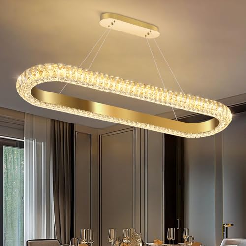 40'' Oval Ring Crystal Chandelier Modern LED Dimmable Ring Pendant Light Chandelier for Dining Room Living Room Gold (Gold / 1 Ring Oval 40")