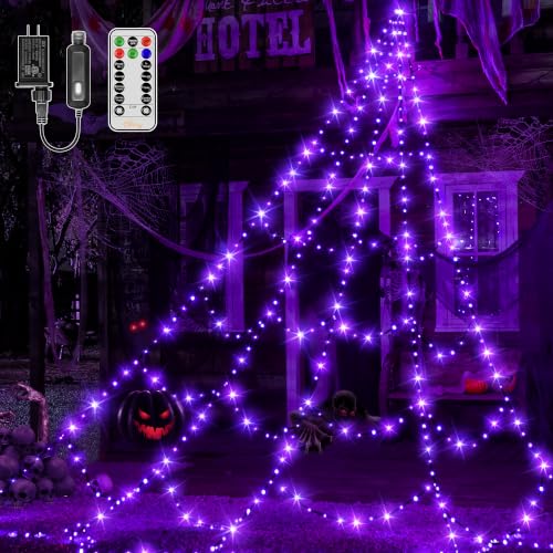 Halloween Lights Outdoor 454 LED Spider Web Lights Orange & Purple Halloween Decorations
