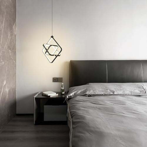 Modern LED Pendant Lights Plated Black Rectangular Pendant Light Fixtures 4000K 35W Dimmable Pendant Lighting for Dining Room Kitchen Island Bedroom Living Room Foyer（3 (Plated Black / Square-3 Ring Internal Glow)