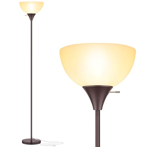 Floor Lamp LED Standing Lamps with White Plastic Shade (Brown)
