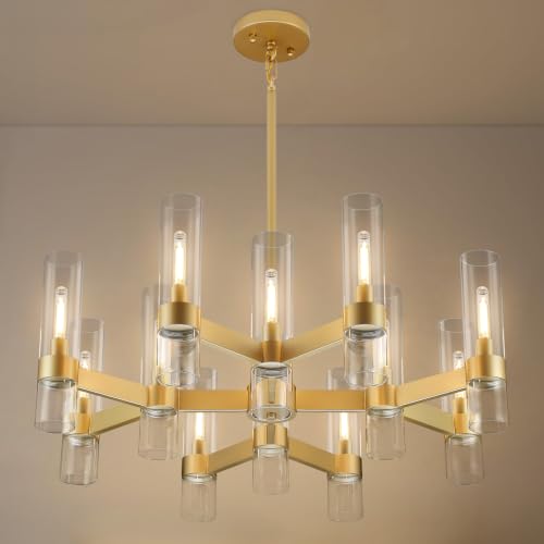 12-Light Gold Farmhouse Chandelier 34" – Modern Dining Room Light Fixture