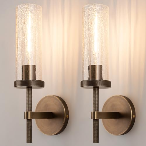 15" Knurled Brass Wall Sconces Set of 2 (Bronze-Crackle Tube / 15″-2 Pack)